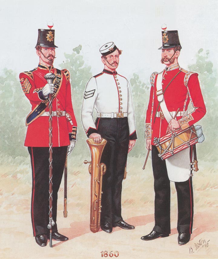 Drum Major 2nd, The Queen's Regiment, Band Corporal 70th, The Surrey Regiment, Drummer 31st The Huntingdonshire Regiment.