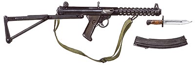 Sterling Sub Machine Gun with magazine and bayonet.