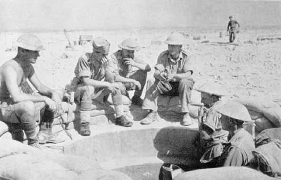Men of 2nd Queen's in a forward position at Tobruk.