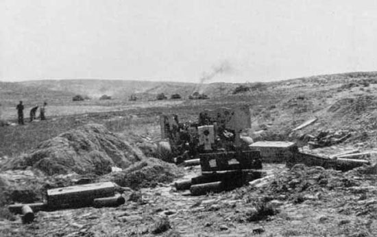 View from behind Sgt Crangles gun on the morning after the Battle of Medenine